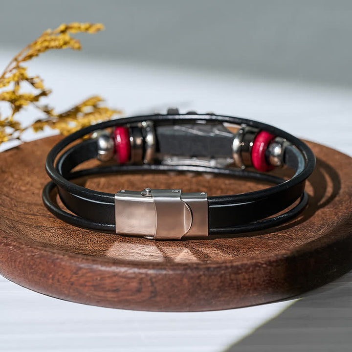 Bracciale in lega con testa di chitarra elettrica e cinturino in pelle - image 15
