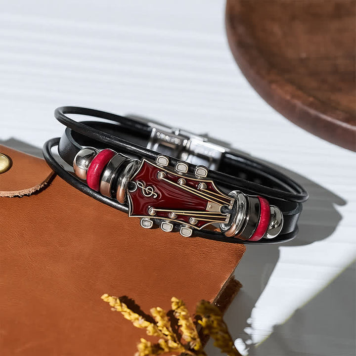 Bracciale in lega con testa di chitarra elettrica e cinturino in pelle - image 13