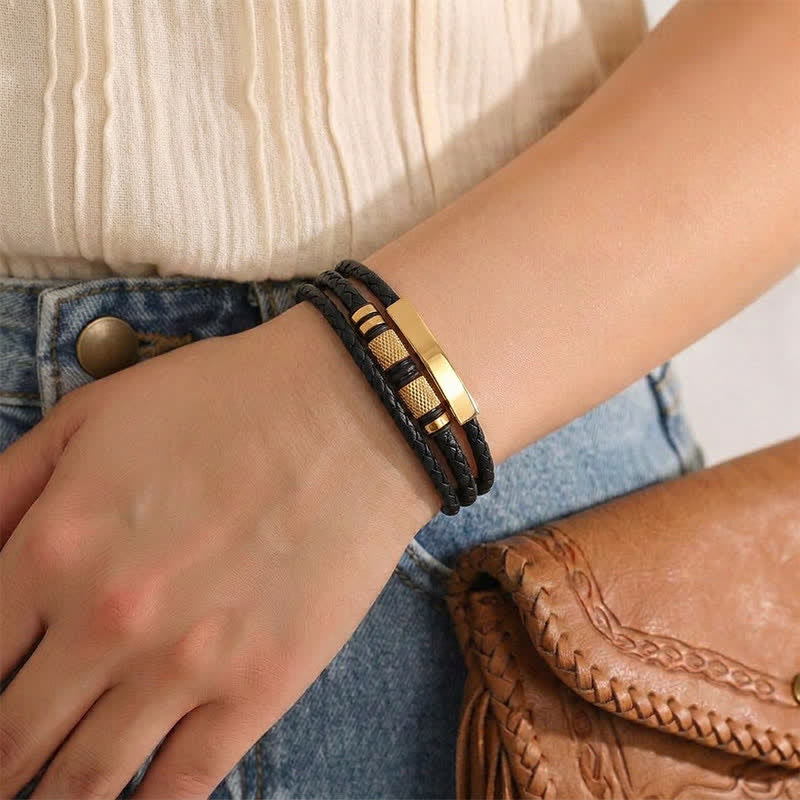 Bracciale minimalista geometrico in pelle intrecciata a più fili - image 2
