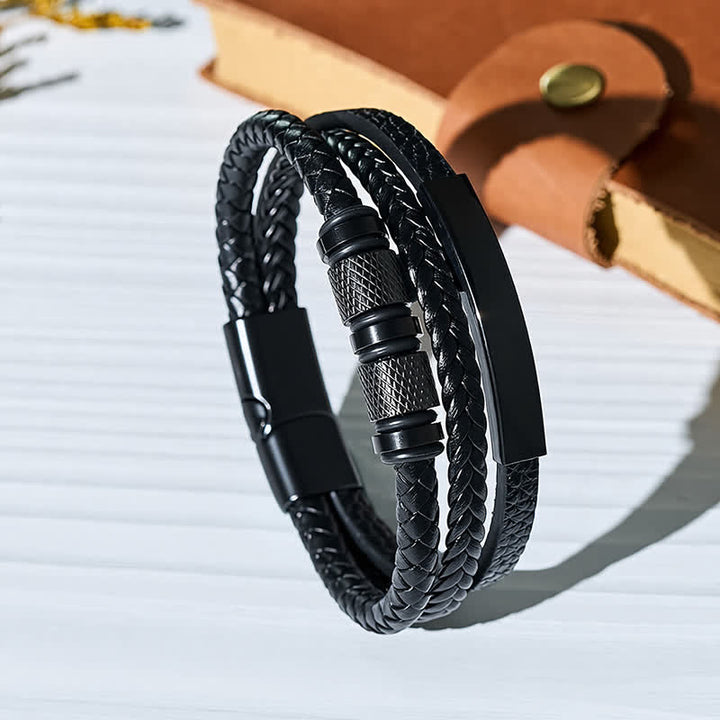 Bracciale minimalista geometrico in pelle intrecciata a più fili - Nero - image 3