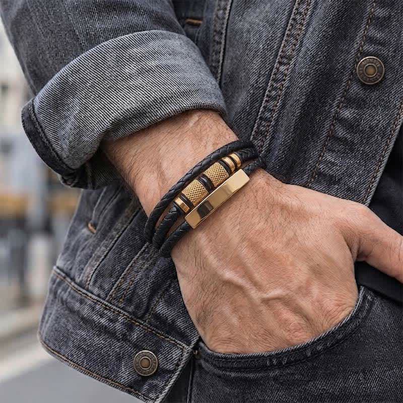 Bracciale minimalista geometrico in pelle intrecciata a più fili - image 1