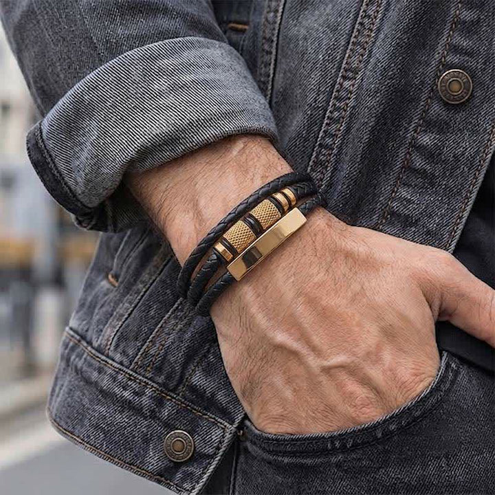 Bracciale minimalista geometrico in pelle intrecciata a più fili - image 1