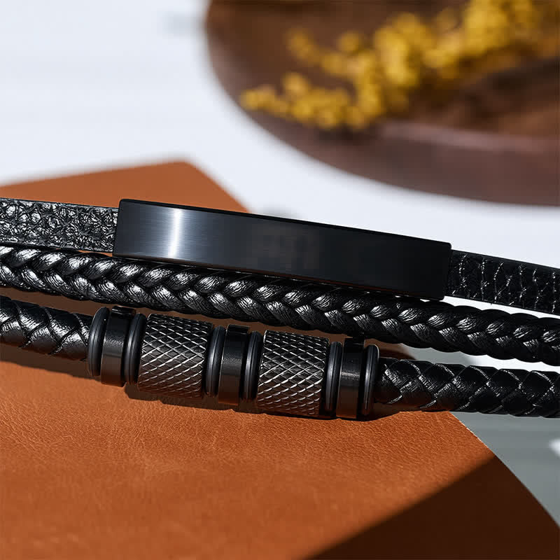 Bracciale minimalista geometrico in pelle intrecciata a più fili - image 7