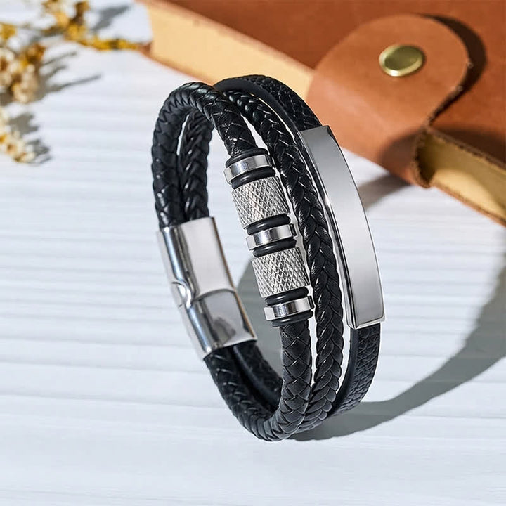 Bracciale minimalista geometrico in pelle intrecciata a più fili - Argento - image 8