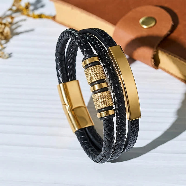Bracciale minimalista geometrico in pelle intrecciata a più fili - Oro - image 0