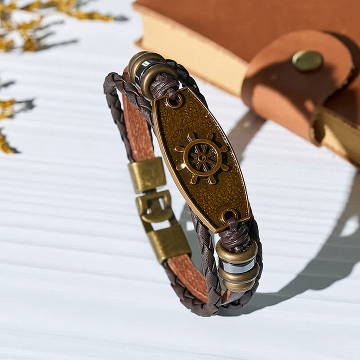 Bracciale vintage in bronzo antico con intreccio multistrato in pelle. - Timone - image 8
