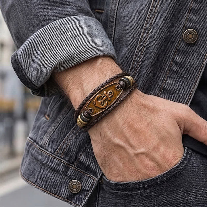 Bracciale vintage in bronzo antico con intreccio multistrato in pelle. - image 2