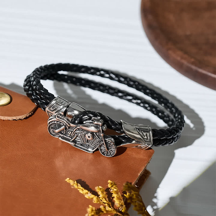 Bracciale in pelle con motivo motociclistico punk retrò - image 3