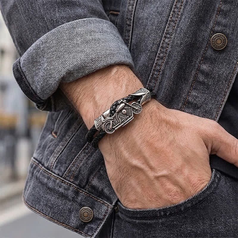 Bracciale in pelle con motivo motociclistico punk retrò - image 1