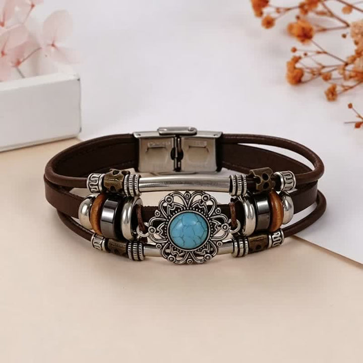 Bracciale in pelle intrecciato fatto a mano con ciondoli turchesi in stile boho. - Stile n. 3 - image 5