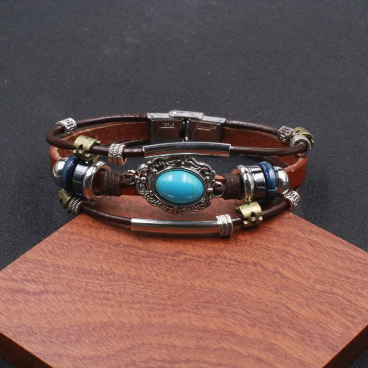 Bracciale in pelle intrecciato fatto a mano con ciondoli turchesi in stile boho. - Stile n. 13 - image 15