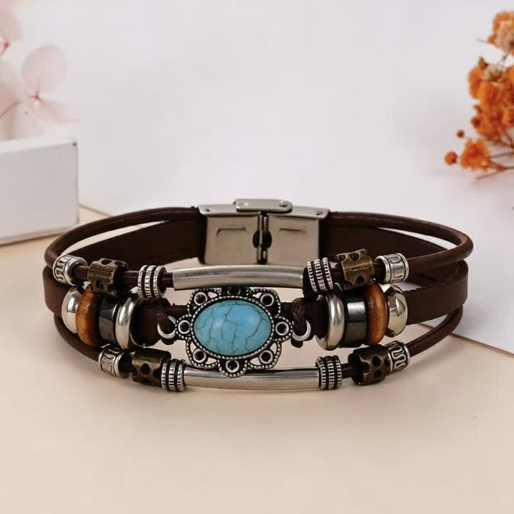 Bracciale in pelle intrecciato fatto a mano con ciondoli turchesi in stile boho. - Stile n. 5 - image 7