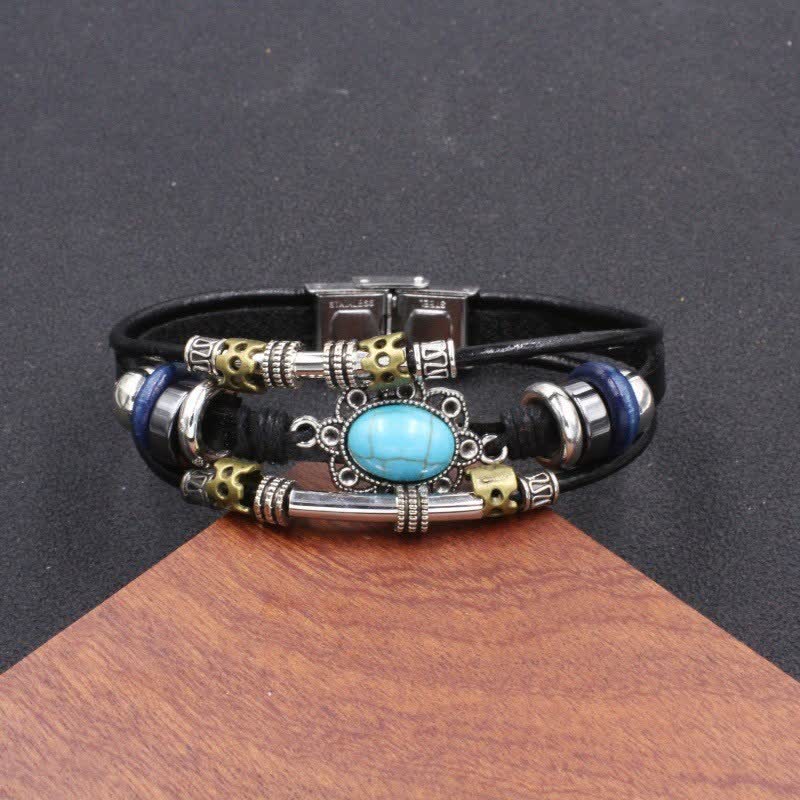 Bracciale in pelle intrecciato fatto a mano con ciondoli turchesi in stile boho. - Stile n. 14 - image 16