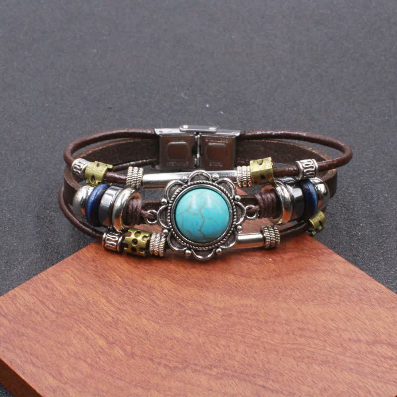Bracciale in pelle intrecciato fatto a mano con ciondoli turchesi in stile boho. - Stile n. 11 - image 13