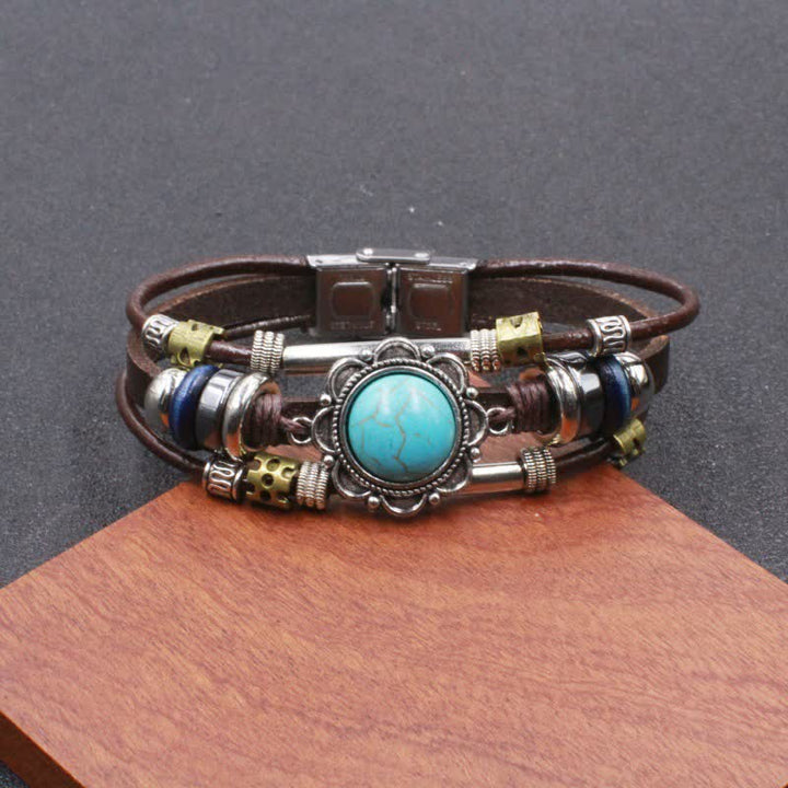 Bracciale in pelle intrecciato fatto a mano con ciondoli turchesi in stile boho. - Stile n. 11 - image 13