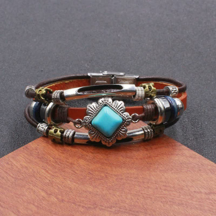 Bracciale in pelle intrecciato fatto a mano con ciondoli turchesi in stile boho. - Stile n. 12 - image 14