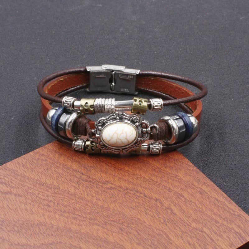 Bracciale in pelle intrecciato fatto a mano con ciondoli turchesi in stile boho. - Stile n. 15 - image 17