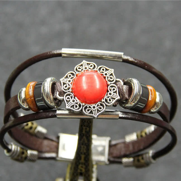 Bracciale in pelle intrecciato fatto a mano con ciondoli turchesi in stile boho. - Stile n. 9 - image 11