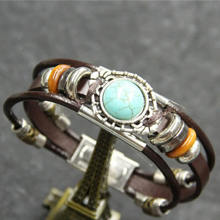 Bracciale in pelle intrecciato fatto a mano con ciondoli turchesi in stile boho. - Stile n. 8 - image 10