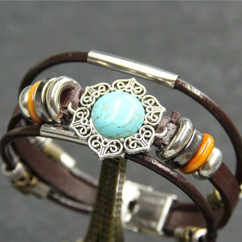 Bracciale in pelle intrecciato fatto a mano con ciondoli turchesi in stile boho. - Stile n. 10 - image 12