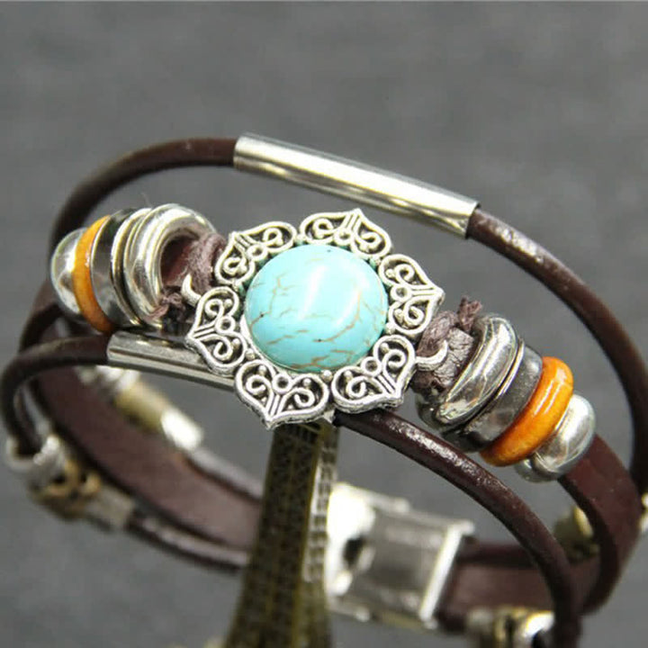 Bracciale in pelle intrecciato fatto a mano con ciondoli turchesi in stile boho. - Stile n. 10 - image 12