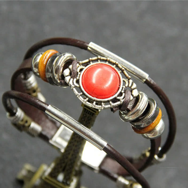 Bracciale in pelle intrecciato fatto a mano con ciondoli turchesi in stile boho. - Stile n. 7 - image 9