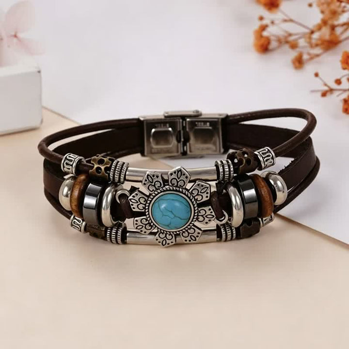 Bracciale in pelle intrecciato fatto a mano con ciondoli turchesi in stile boho. - Stile n. 4 - image 6