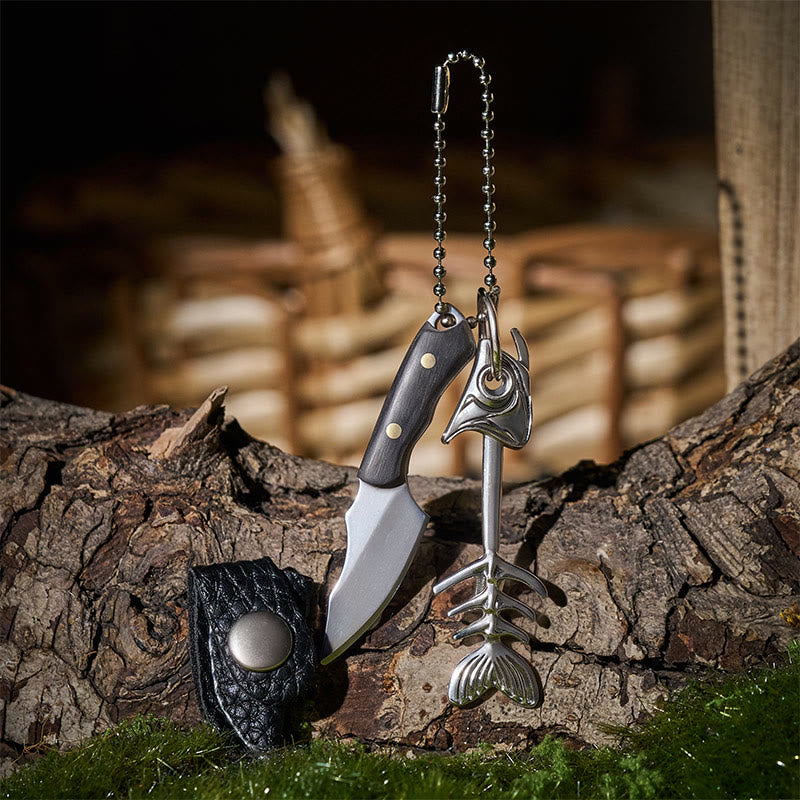 Portachiavi con coltello multiuso staccabile a forma di lisca di pesce e mini pesce. - Stile n. 1 - image 0