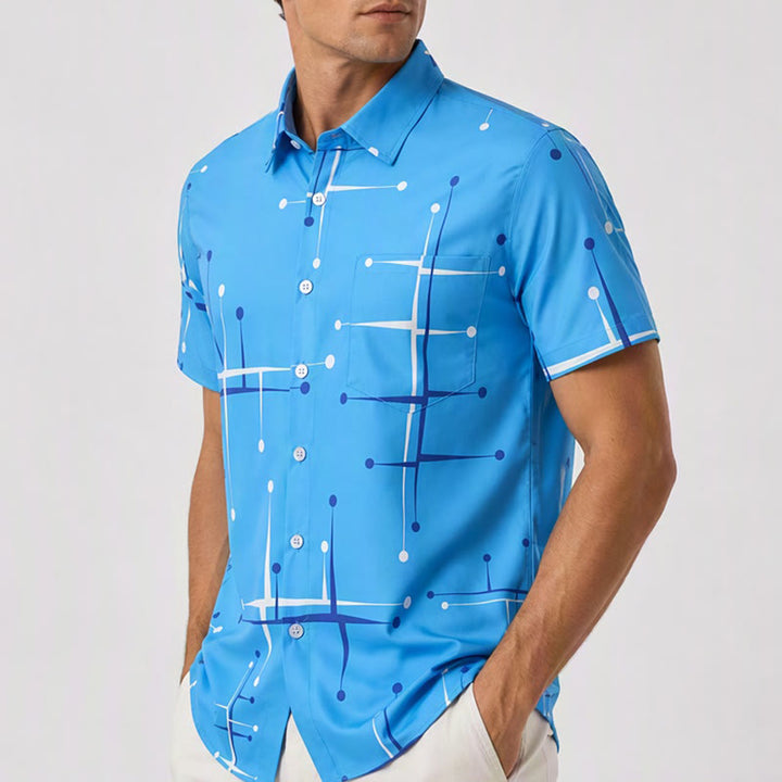 Camicia da uomo estiva da spiaggia con stampa a pois geometrici retrò. - image 3
