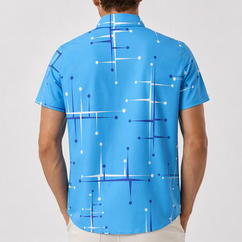 Camicia da uomo estiva da spiaggia con stampa a pois geometrici retrò. - image 2
