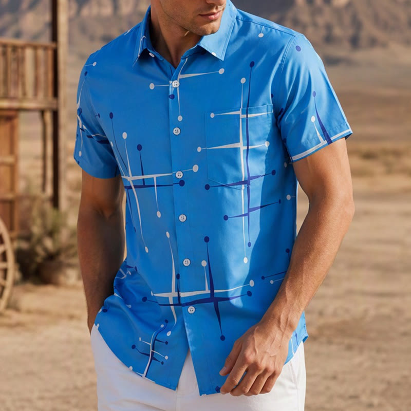 Camicia da uomo estiva da spiaggia con stampa a pois geometrici retrò. - Stile n. 1 - 3XL - image 0
