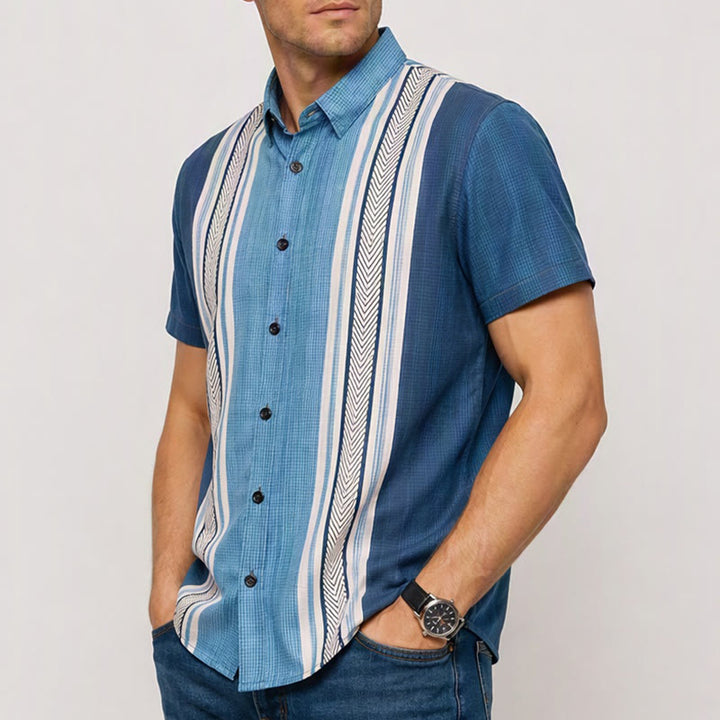 Camicia da spiaggia casual da uomo vintage a righe verticali con bottoni - image 3