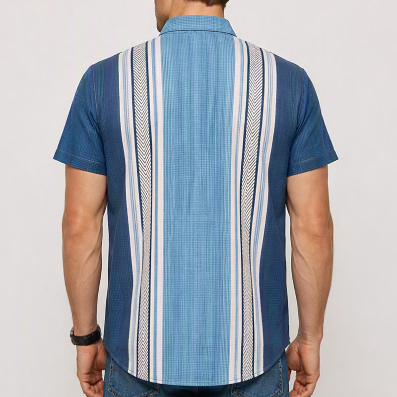 Camicia da spiaggia casual da uomo vintage a righe verticali con bottoni - image 2