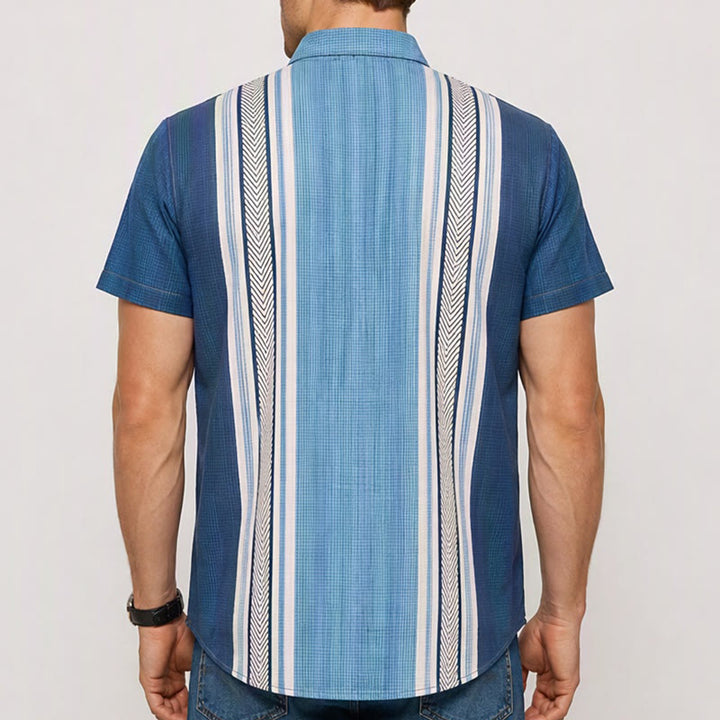 Camicia da spiaggia casual da uomo vintage a righe verticali con bottoni - image 2
