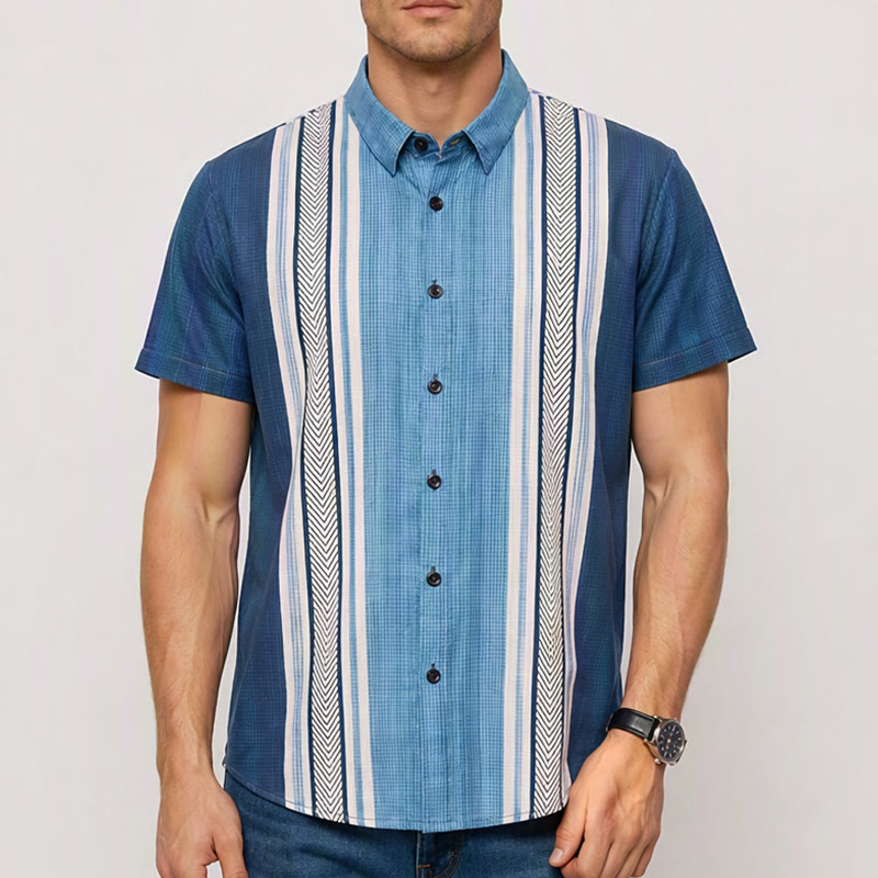 Camicia da spiaggia casual da uomo vintage a righe verticali con bottoni - image 1