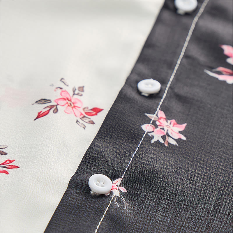Camicia casual da uomo nera e bianca con stampa floreale a rose a contrasto - image 7