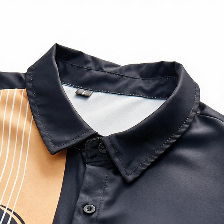 Camicia casual da uomo con stampa di chitarra acustica creativa, stile streetwear. - image 4