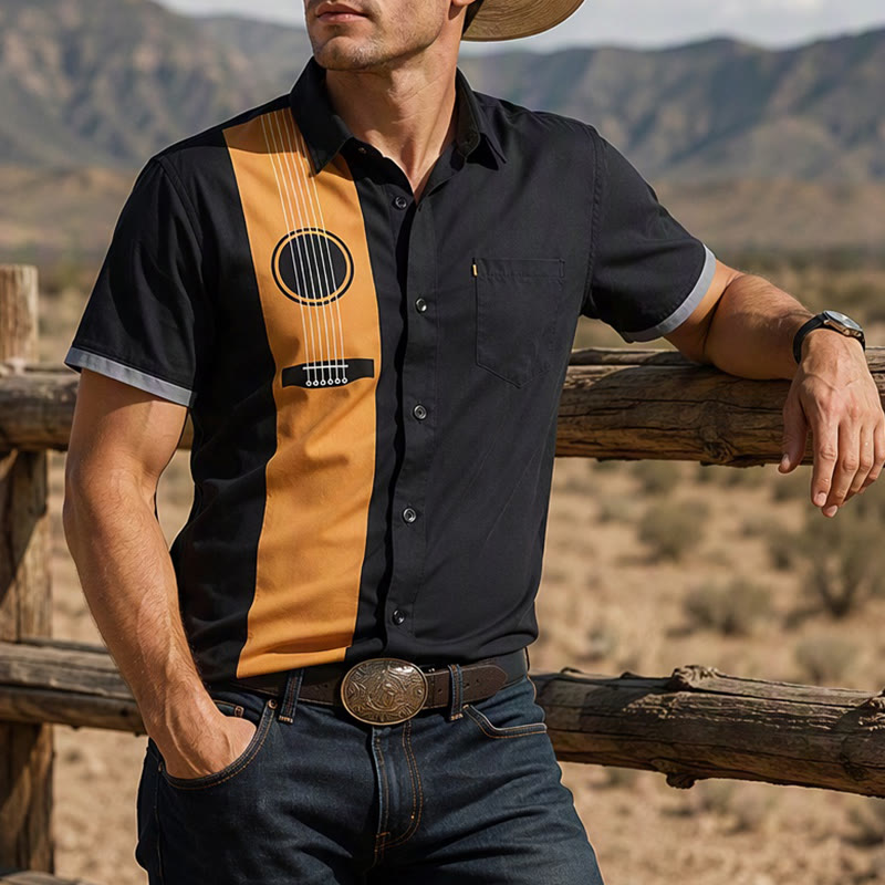 Camicia casual da uomo con stampa di chitarra acustica creativa, stile streetwear. - Stile n. 1 - 5XL - image 0
