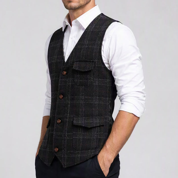 Gilet da uomo leggero a quadri in stile britannico per abiti eleganti e casual. - image 3