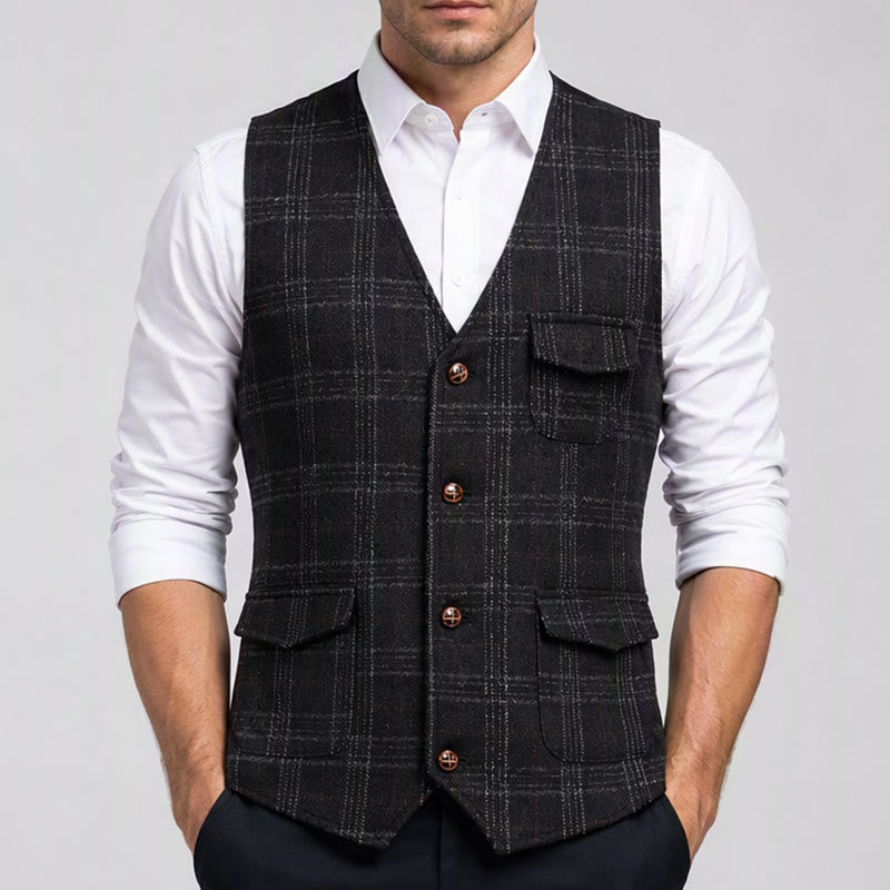 Gilet da uomo leggero a quadri in stile britannico per abiti eleganti e casual. - image 1