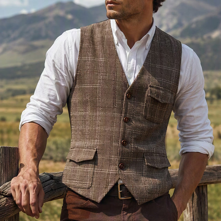 Gilet da uomo leggero a quadri in stile britannico per abiti eleganti e casual. - Cachi - 2XL - image 4