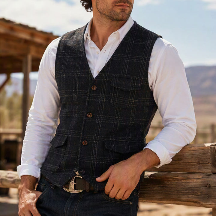Gilet da uomo leggero a quadri in stile britannico per abiti eleganti e casual. - Nero - 2XL - image 0