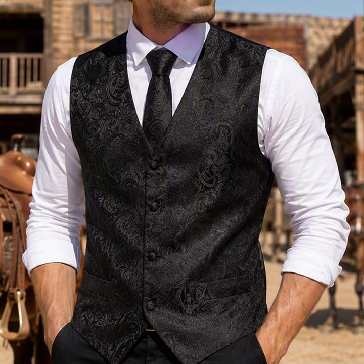 Completo da uomo a tre pezzi con gilet in jacquard a fantasia paisley. - Nero - 2XL - image 4