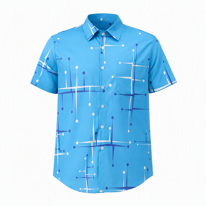 Camicia da uomo estiva da spiaggia con stampa a pois geometrici retrò. - image 11