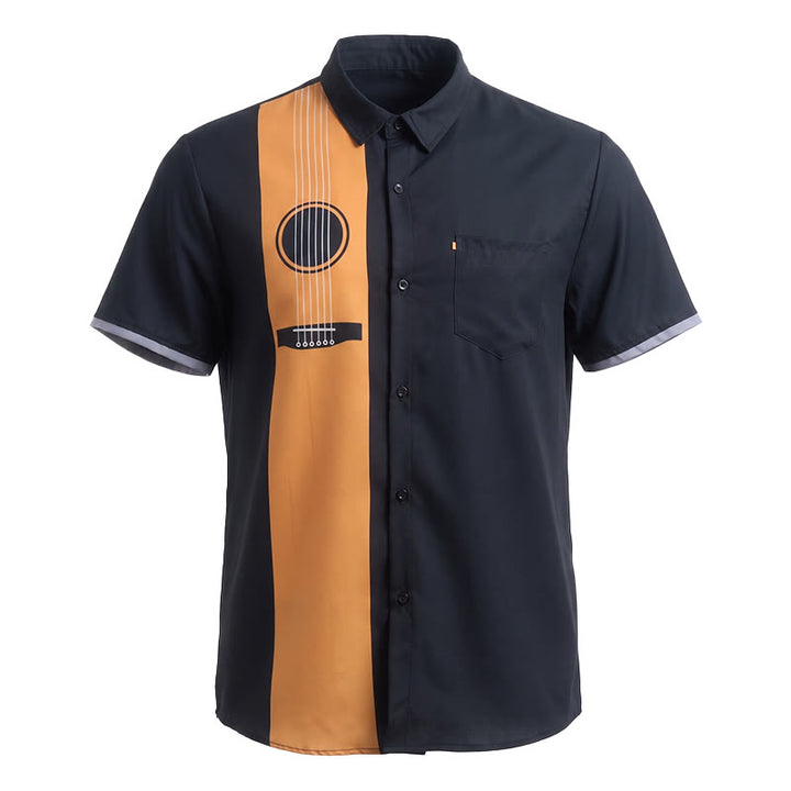 Camicia casual da uomo con stampa di chitarra acustica creativa, stile streetwear. - image 11