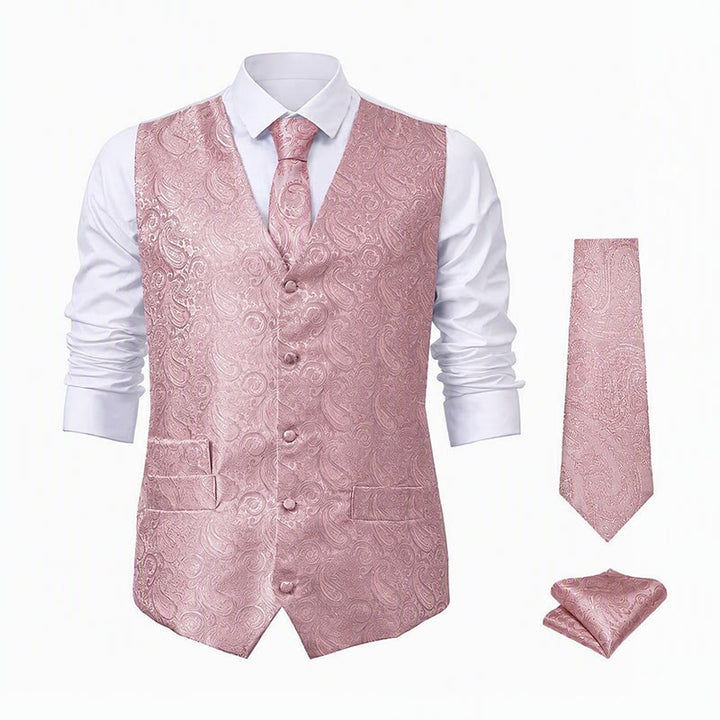 Completo da uomo a tre pezzi con gilet in jacquard a fantasia paisley. - image 23