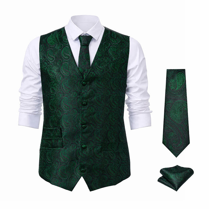 Completo da uomo a tre pezzi con gilet in jacquard a fantasia paisley. - image 21