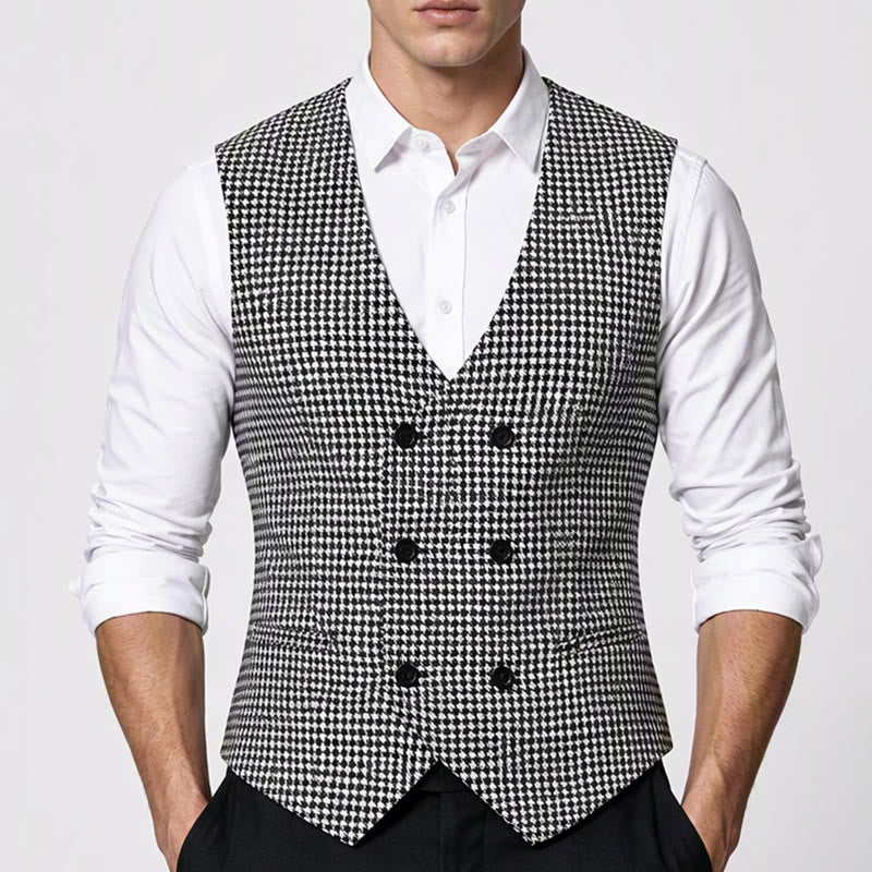 Gilet da completo da uomo a doppio petto con scollo a U e fantasia pied de poule - image 1