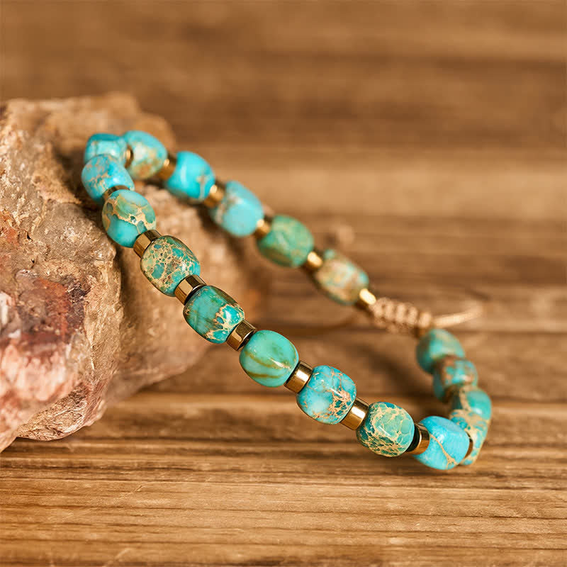 Braccialetto boho con perline turchesi e cordino intrecciato regolabile - image 2