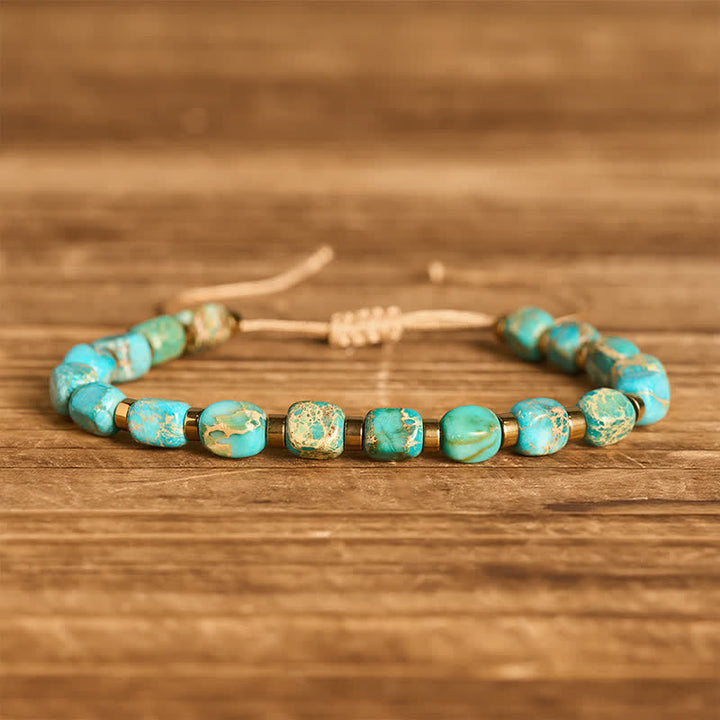 Braccialetto boho con perline turchesi e cordino intrecciato regolabile - Turchese - image 0